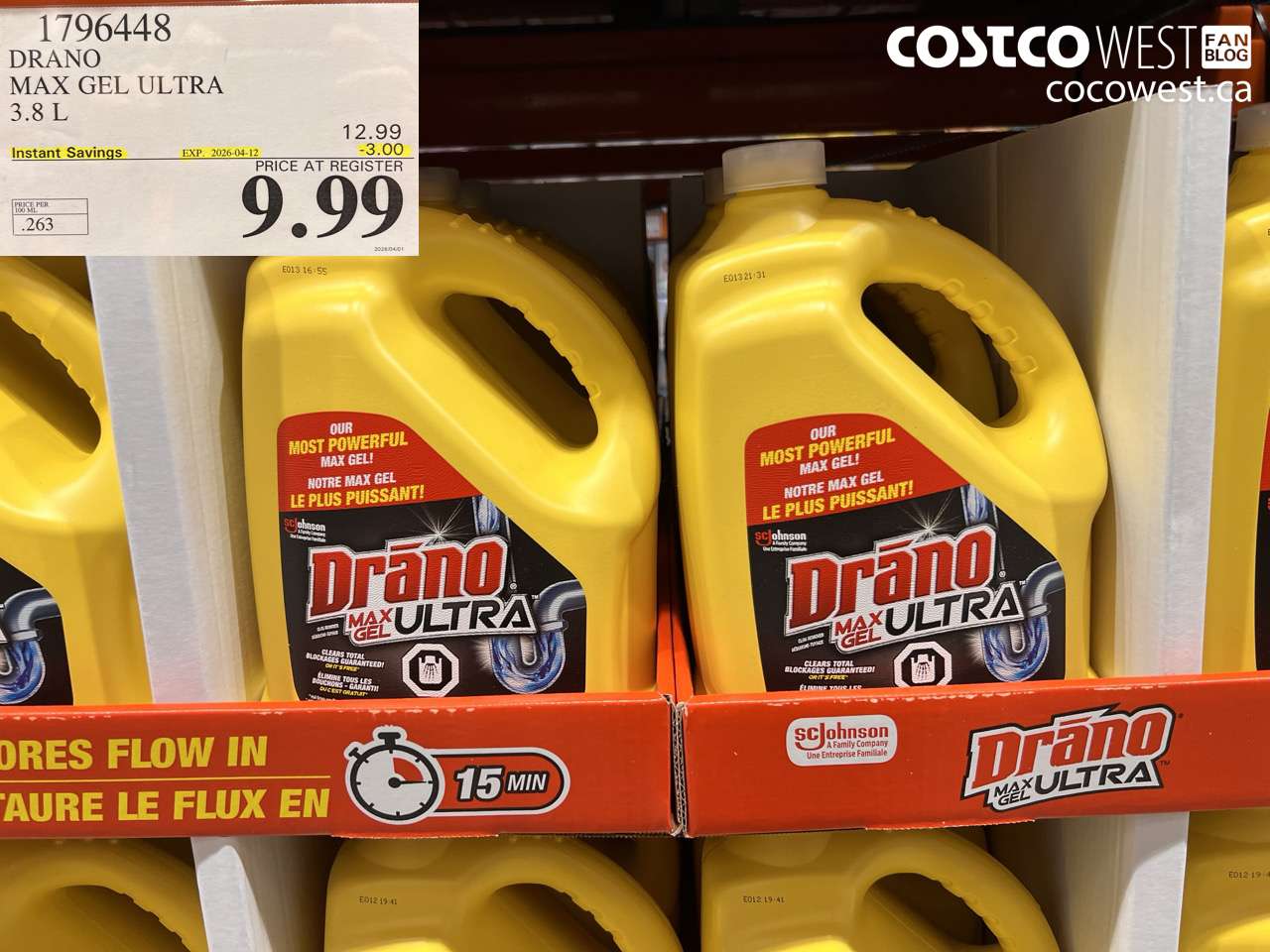 1796448 DRANO MAX GEL ULTRA 3.8 L ($3.00 INSTANT SAVINGS EXPIRES ON 2026-04-12) $9.99