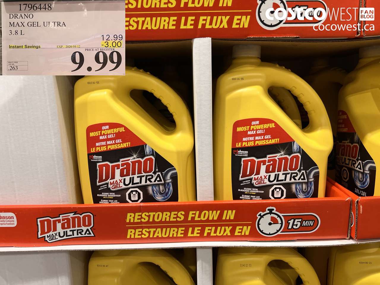 1796448 DRANO MAX GEL ULTRA 3.8 L ($3.00 INSTANT SAVINGS EXPIRES ON 2026-04-12) $9.99