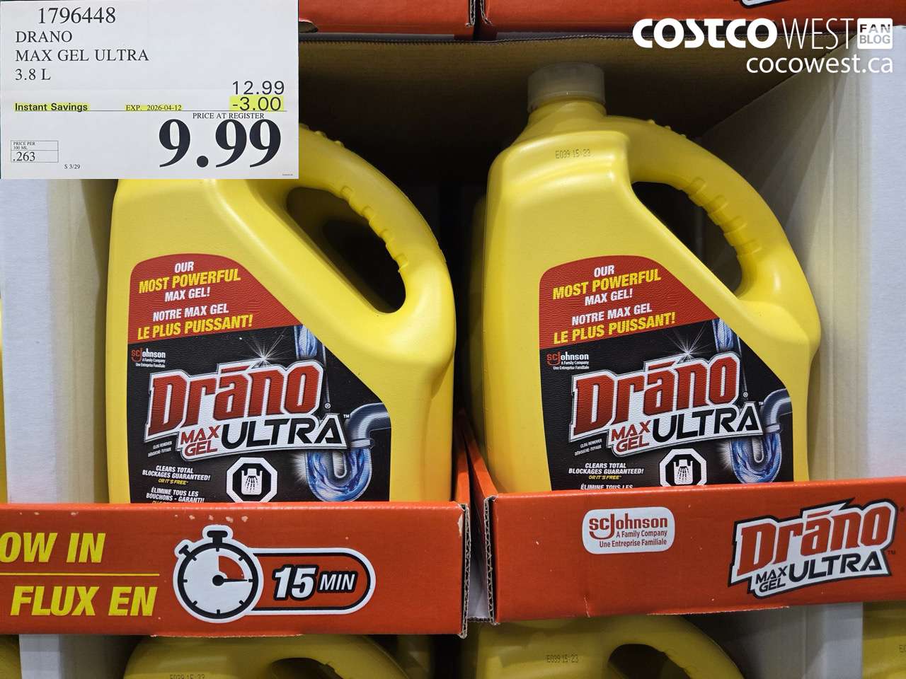 17966448 DRANO MAX GEL ULTRA 3.8 L ($3.00 INSTANT SAVINGS EXPIRES ON 2026-04-12) $9.99
