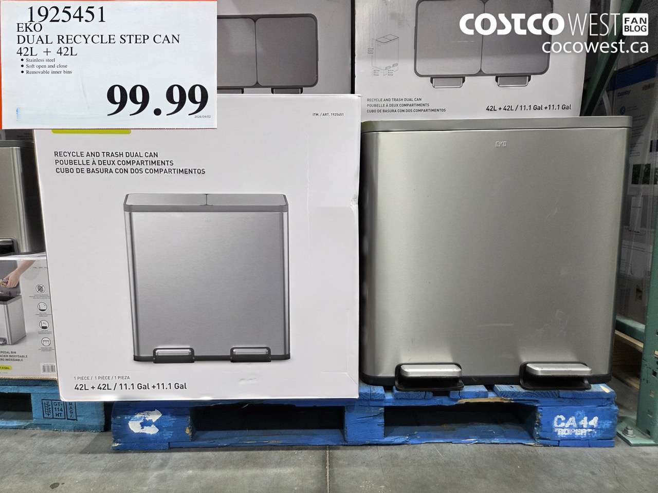 1925451 DUAL RECYCLE STEP CAN 42L + 42L $99.99