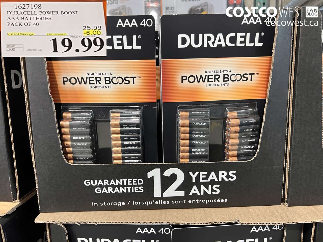 1627198 DURACELL POWER BOOST AAA BATTERIES PACK OF 40 ($6.00 INSTANT SAVINGS EXPIRES ON 2026-04-12) $19.99