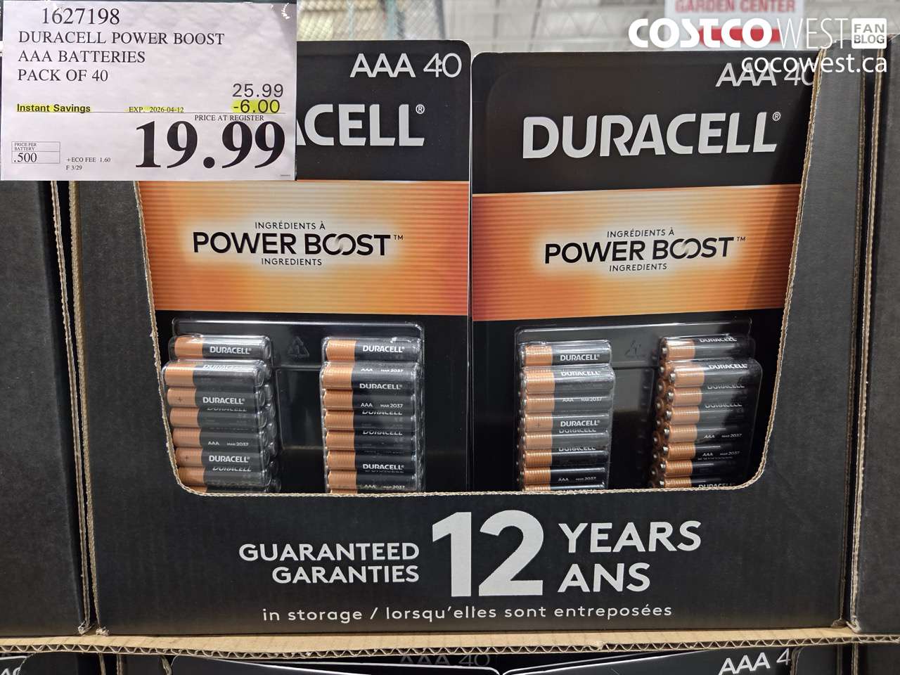 1627198 DURACELL POWER BOOST AAA BATTERIES PACK OF 40 ($6.00 INSTANT SAVINGS EXPIRES ON 2026-04-12) $19.99