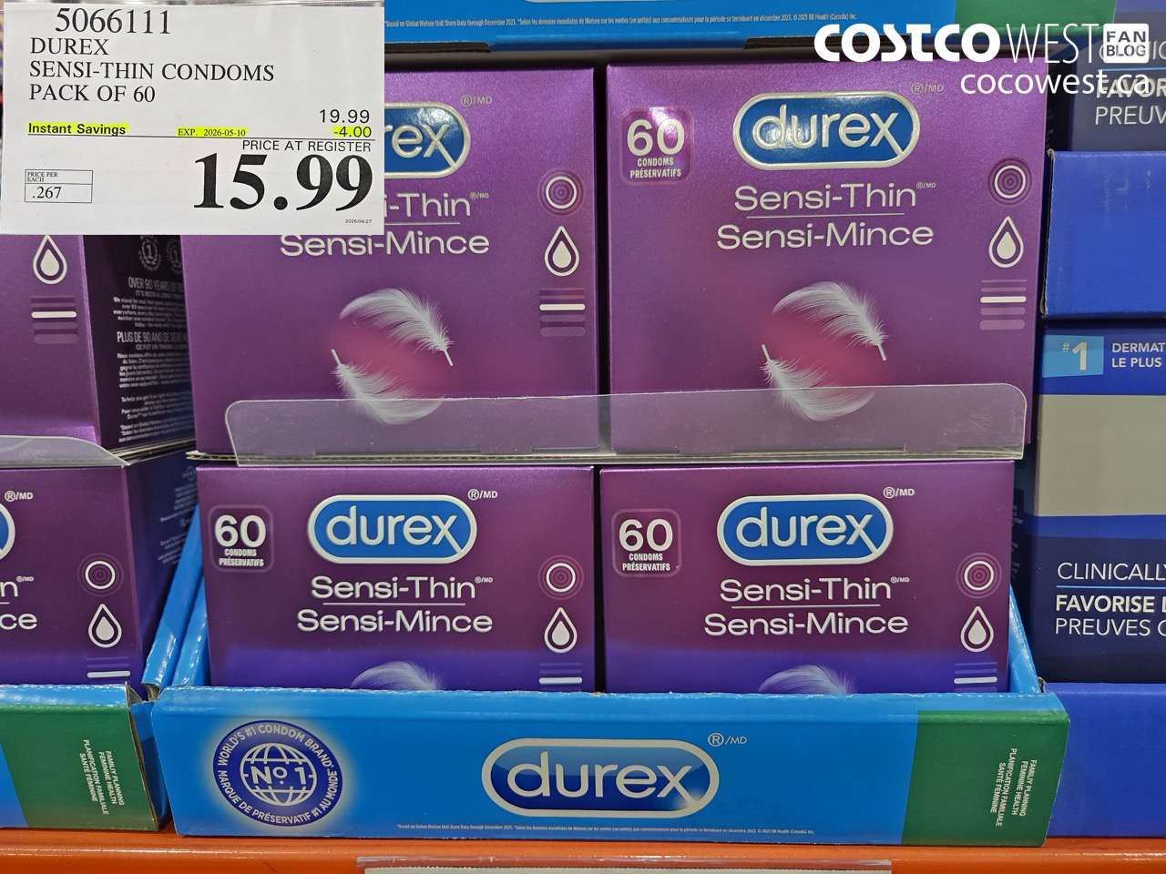 50661111 DUREX SENSI-THIN CONDOMS PACK OF 60 ($4.00 INSTANT SAVINGS EXPIRES ON 2026-05-10) $15.99