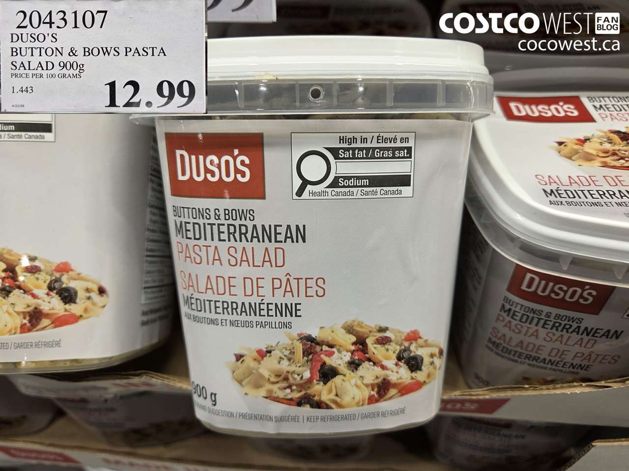 2043107 DUSO'S BUTTON & BOWS PASTA SALAD 900G $12.99