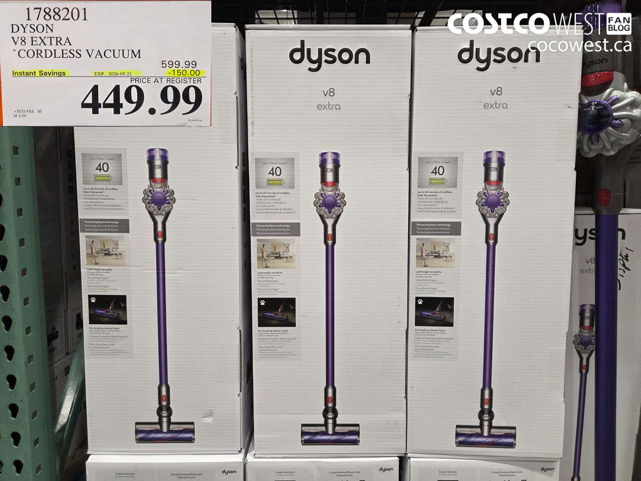 1788201 DYSON V8 EXTRA CORDLESS VACUUM ($150.00 INSTANT SAVINGS EXPIRES ON 2026-05-21) $449.99