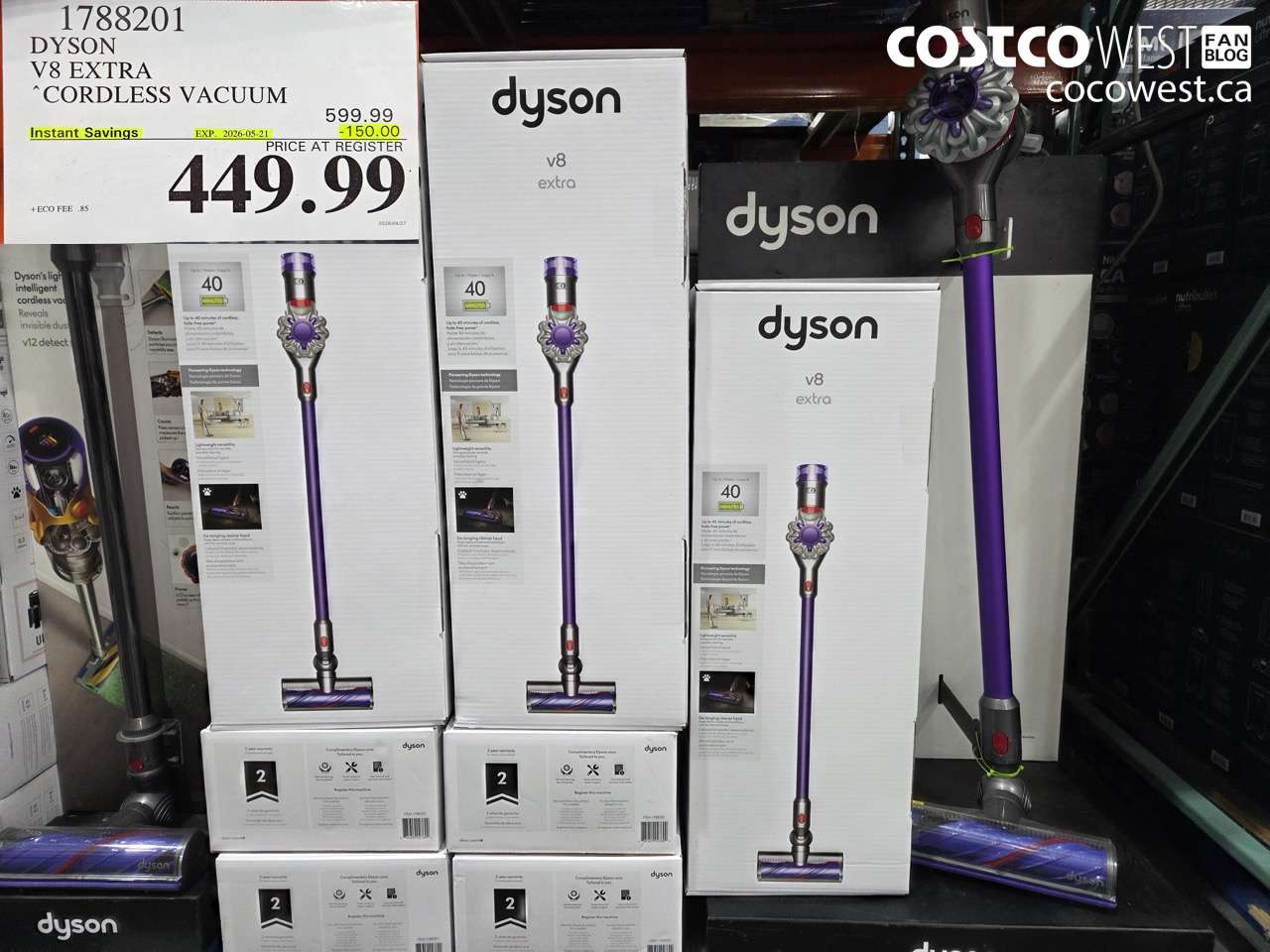 1788201 DYSON V8 EXTRA CORDLESS VACUUM ($150.00 INSTANT SAVINGS EXPIRES ON 2026-05-21) $449.99