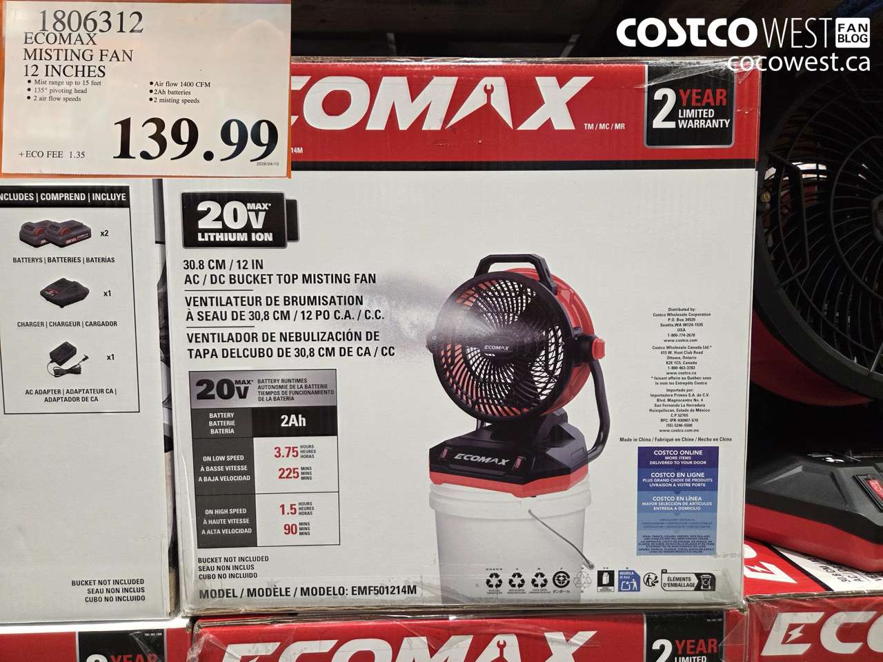 1806312 ECOMAX MISTING FAN 12 INCHES $139.99