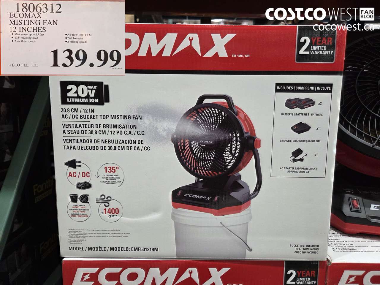1806312 ECOMAX MISTING FAN 12 INCHES $139.99