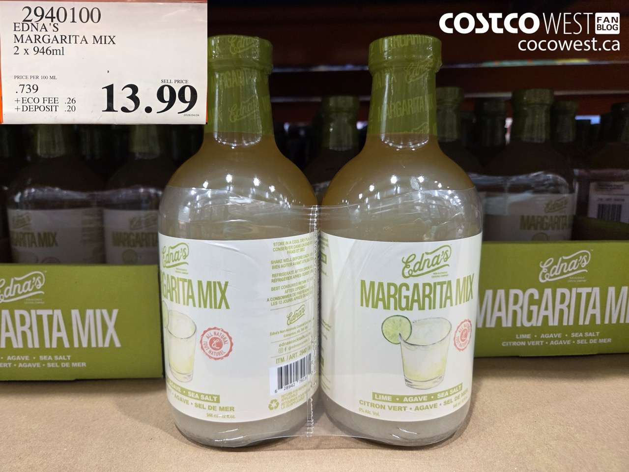 2940100 EDNA'S MARGARITA MIX 2 X 946ML $13.99