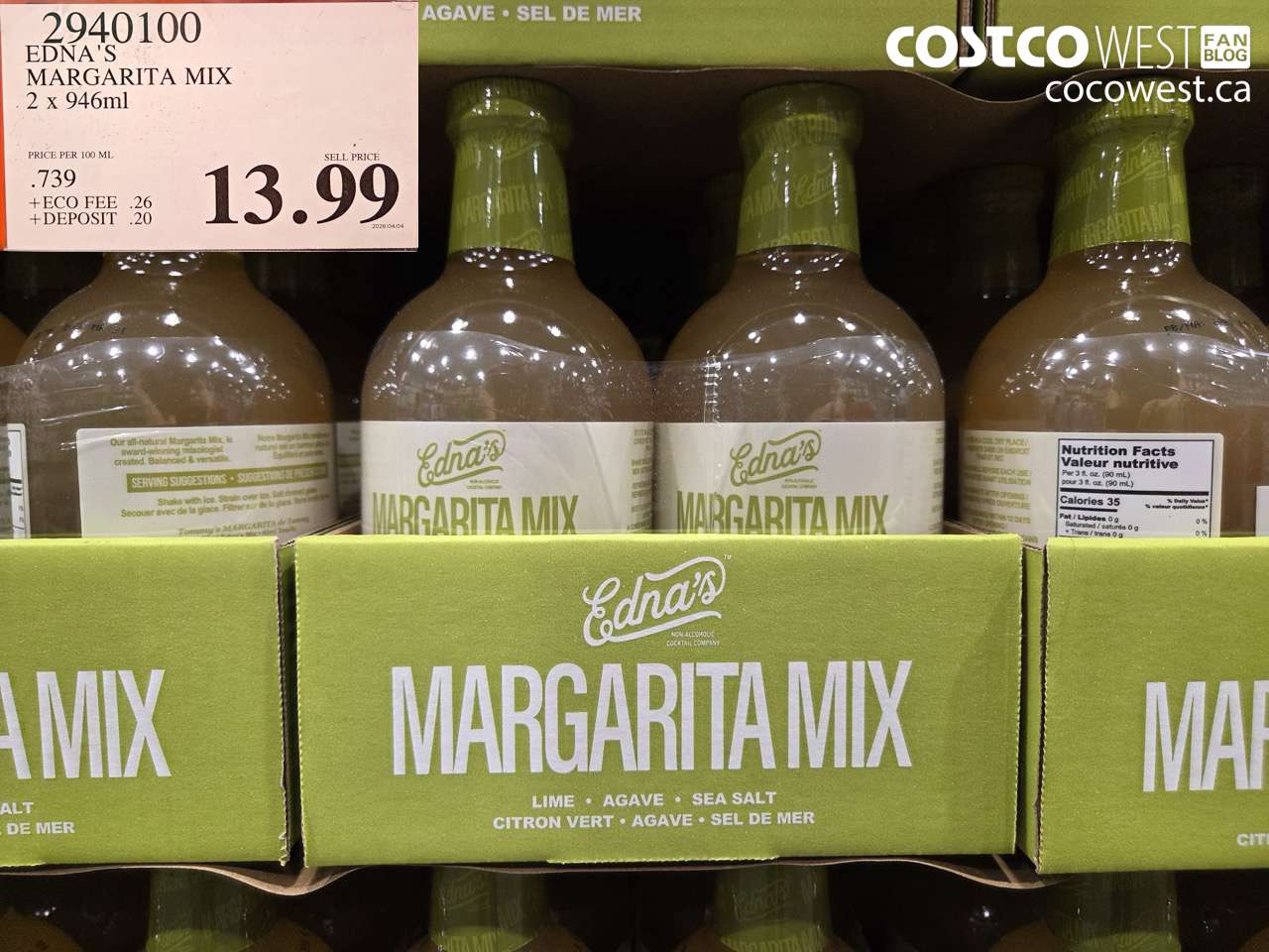 2940100 EDNA'S MARGARITA MIX 2 X 946ML $13.00