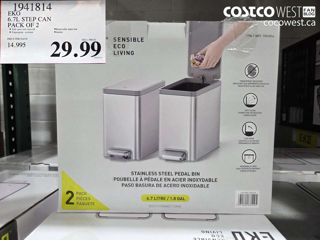 19418114 EKO 6.7L STEP CAN PACK OF 2 $29.99