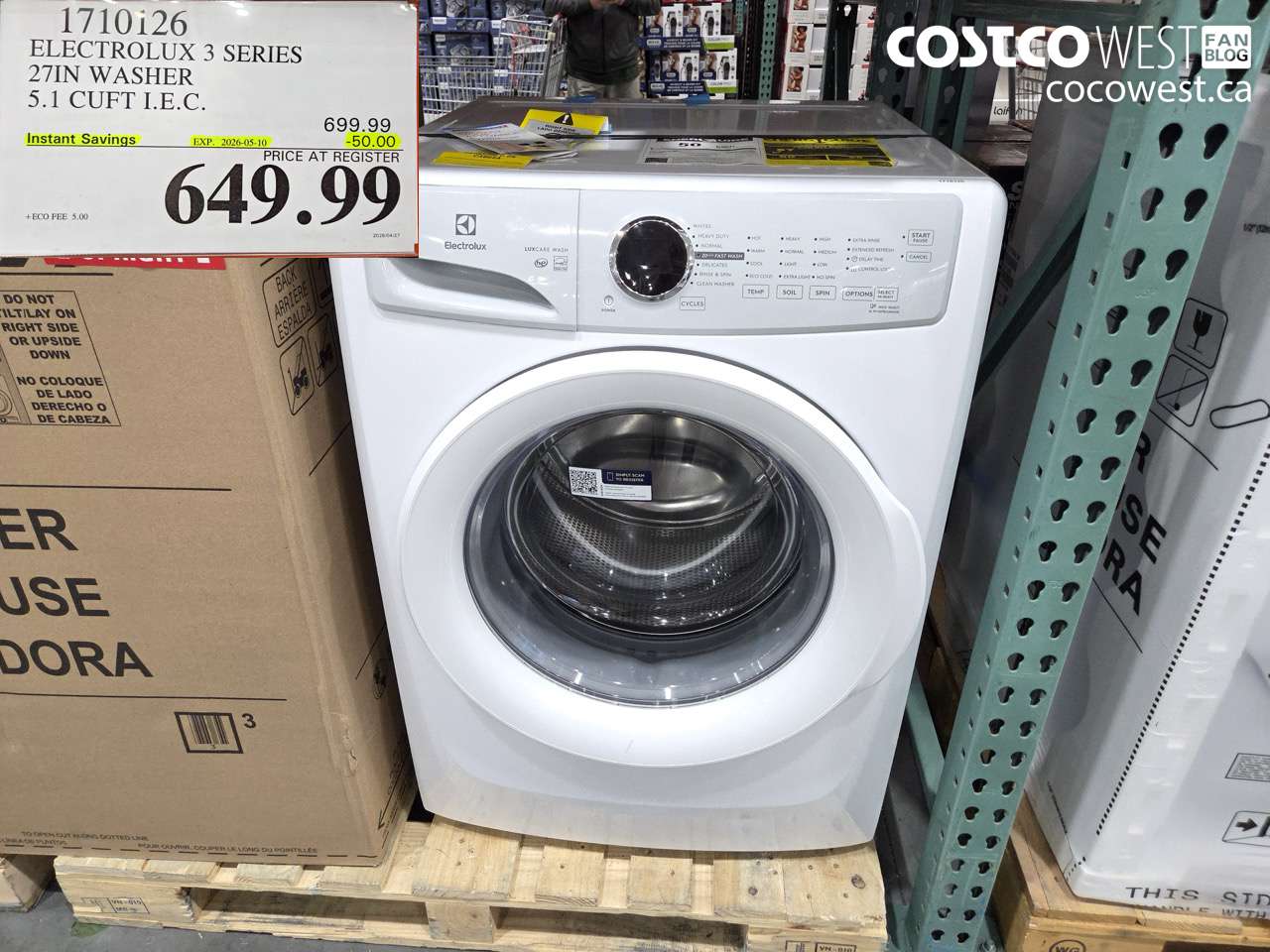 1710126 ELECTROLUX 3 SERIES 27IN WASHER 5.1 CUFT I.E.C. ($50.00 INSTANT SAVINGS EXPIRES ON 2026-05-10) $649.99