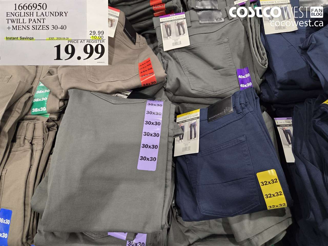 1666950 ENGLISH LAUNDRY TWILL PANT + MENS SIZES 30-40 ($10.00 INSTANT SAVINGS EXPIRES ON 2026-04-26) $19.99