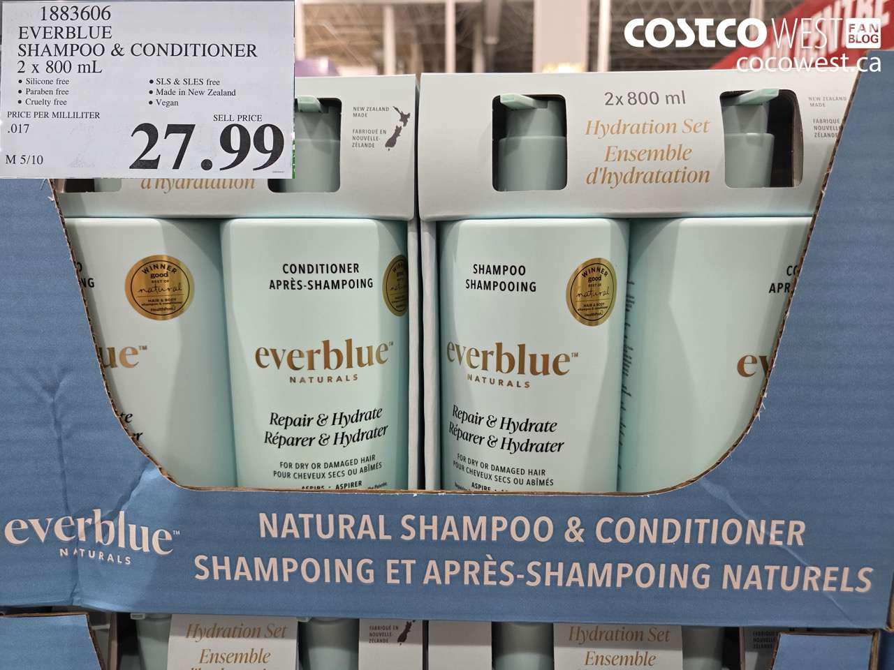 188306 EVERBLUE SHAMPOO & CONDITIONER 2 X 800ML $27.99