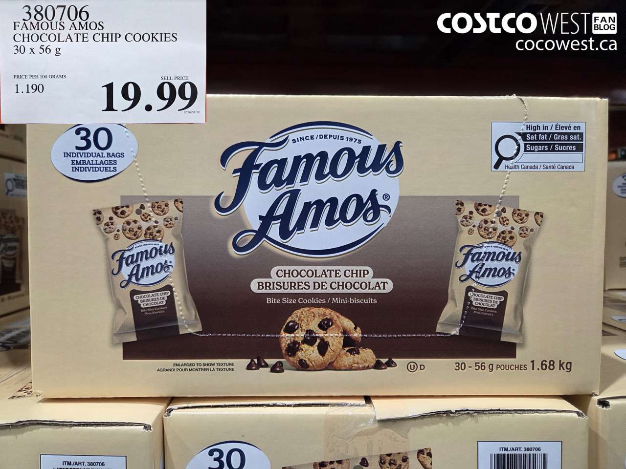 380706 FAMOUS AMOS CHOCOLATE CHIP COOKIES 30 X 56G $19.99