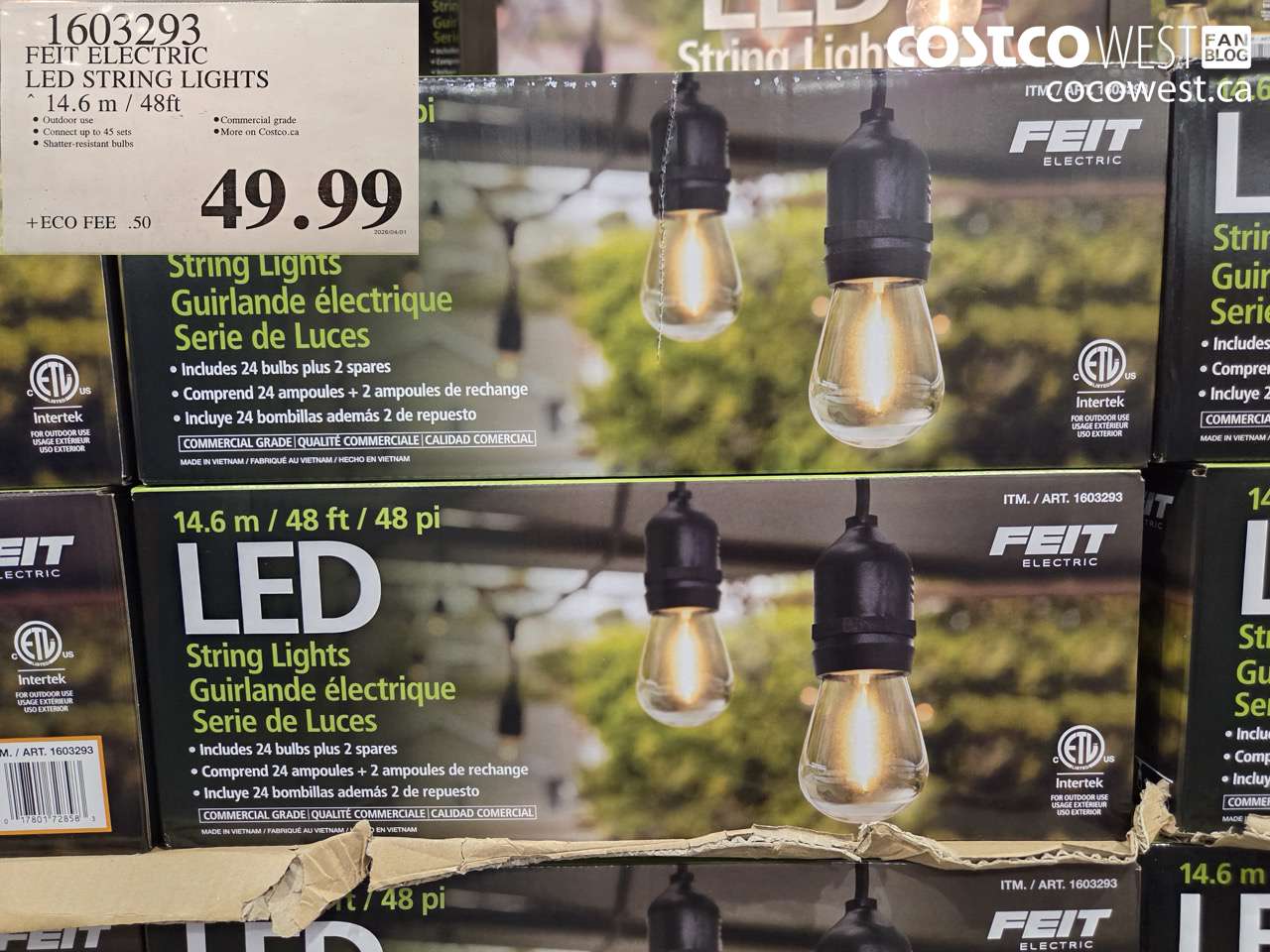 1603293 FEIT ELECTRIC LED STRING LIGHTS 14.6 M / 48FT $49.99