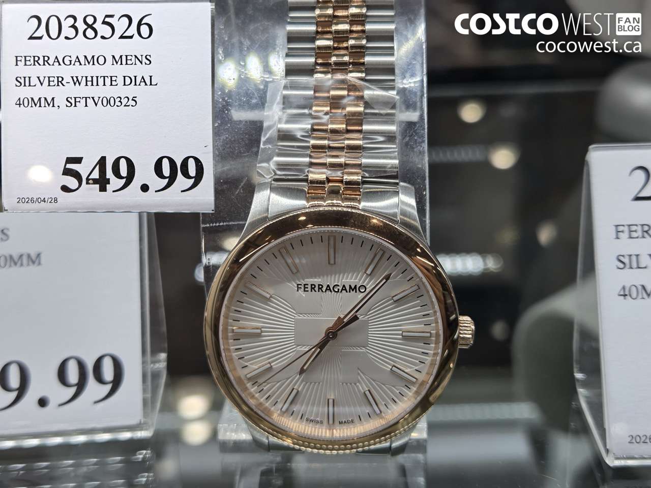 2038526 FERRAGAMO MENS SILVER-WHITE DIAL 40MM, SFTV00325 $549.99