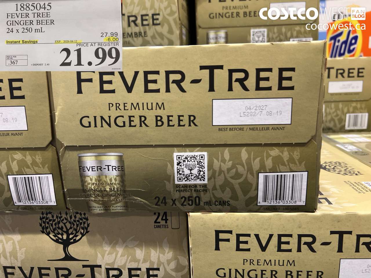 1885045 FEVER TREE GINGER BEER 24 X 250 ML ($6.00 INSTANT SAVINGS EXPIRES ON 2026-04-12) $21.99