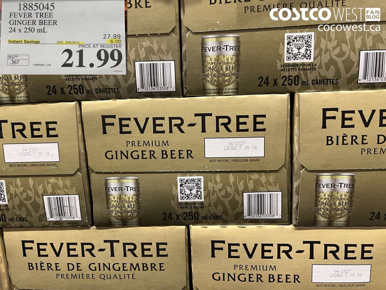 1885045 FEVER TREE GINGER BEER 24 X 250 ML ($6.00 INSTANT SAVINGS EXPIRES ON 2026-04-12) $21.99
