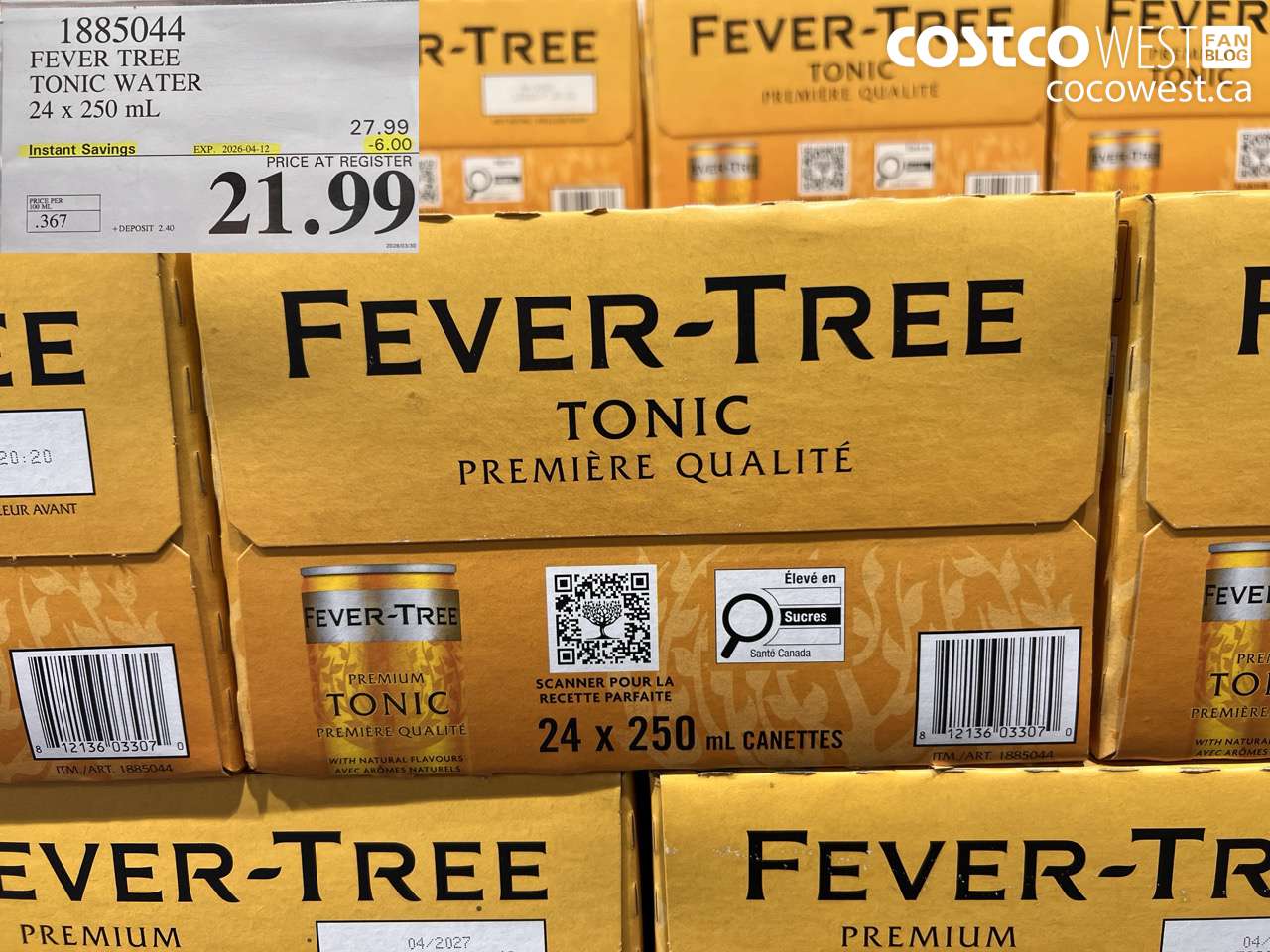1885044 FEVER TREE TONIC WATER 24 X 250 ML ($6.00 INSTANT SAVINGS EXPIRES ON 2026-04-12) $21.99