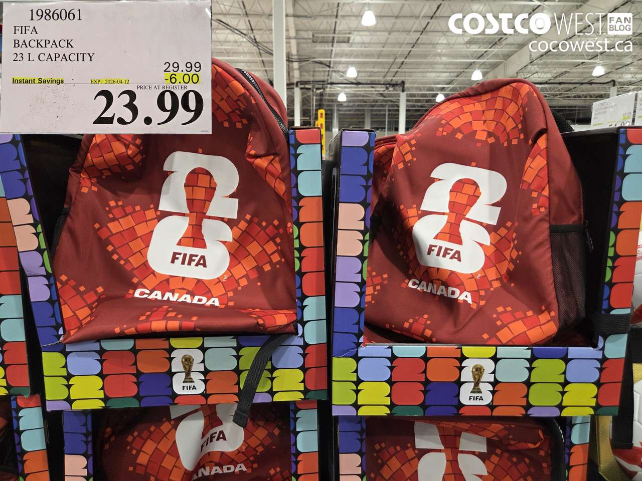 1986061 FIFA BACKPACK 23 L CAPACITY ($6.00 INSTANT SAVINGS EXPIRES ON 2026-04-12) $23.99