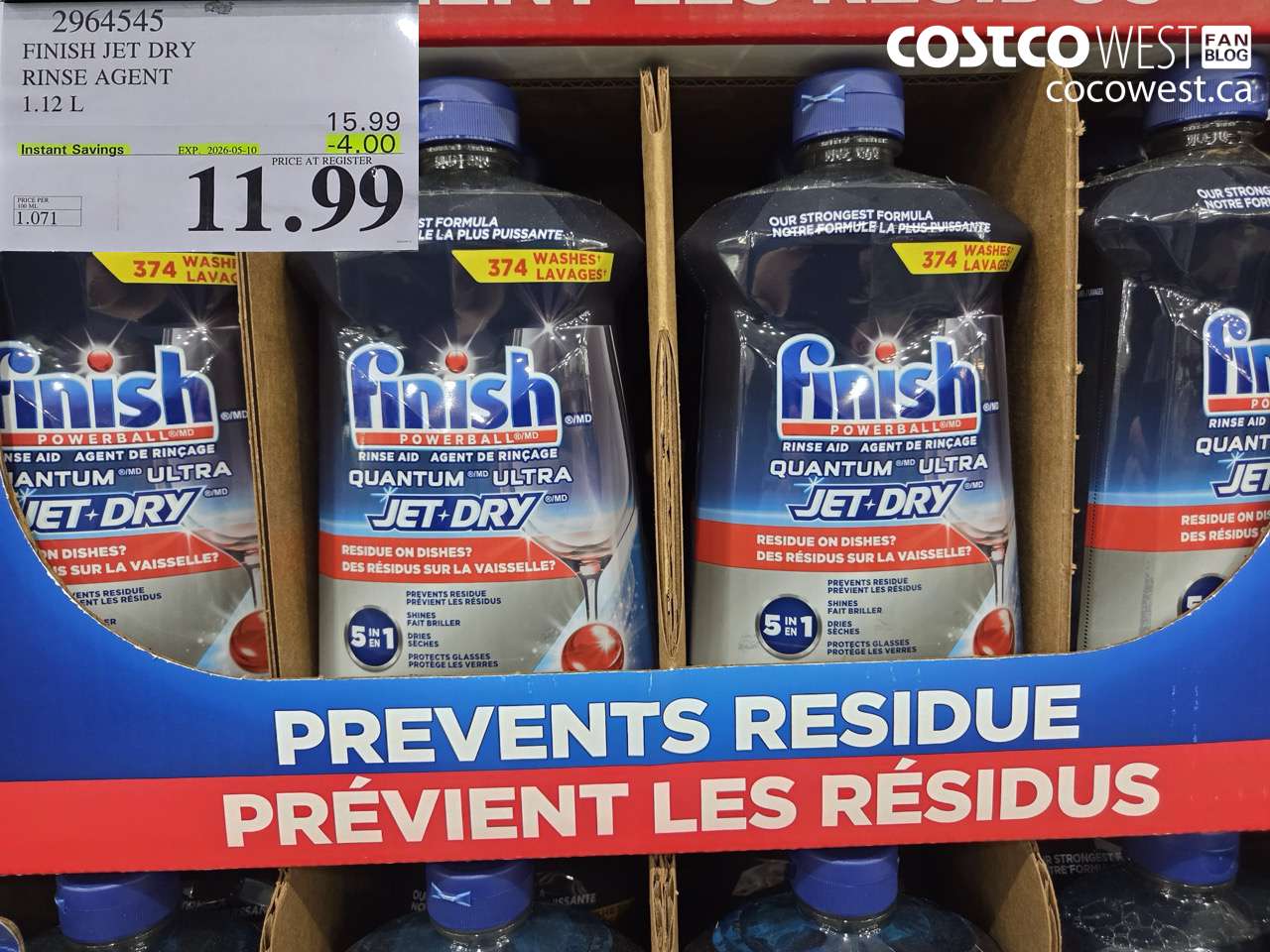 2964545 FINISH JET DRY RINSE AGENT 1.12L ($4.00 INSTANT SAVINGS EXPIRES ON 2026-05-10) $11.99