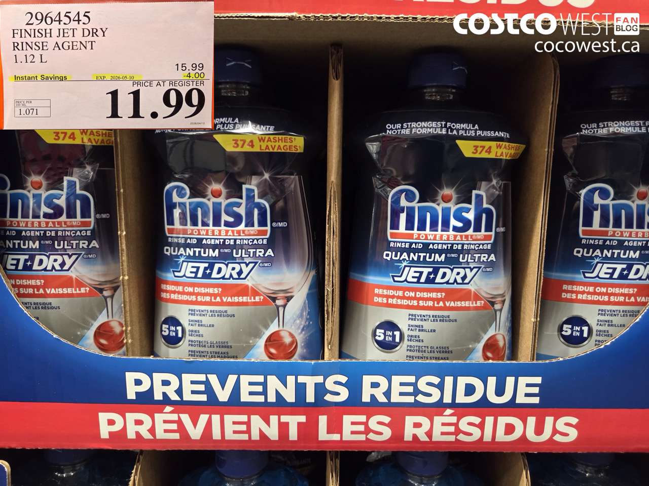 2964545 FINISH JET DRY RINSE AGENT 1.12 L ($4.00 INSTANT SAVINGS EXPIRES ON 2026-05-10) $11.99