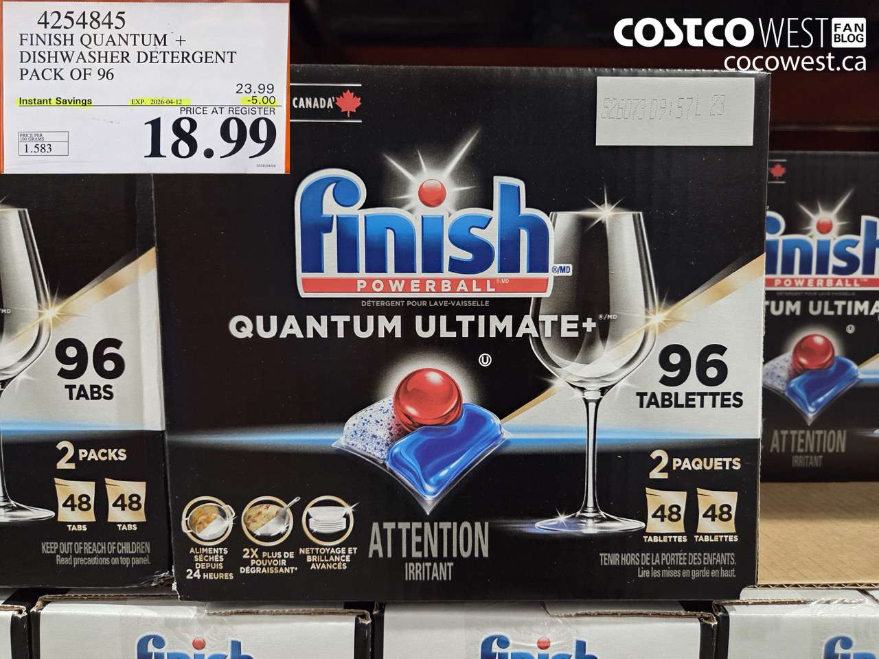 4254845 FINISH QUANTUM + DISHWASHER DETERGENT PACK OF 96 ($5.00 INSTANT SAVINGS EXPIRES ON 2026-04-12) $18.99