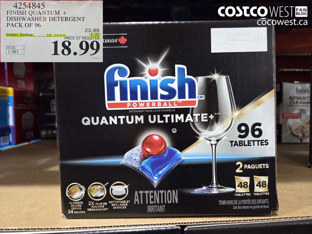 4254845 FINISH QUANTUM + DISHWASHER DETERGENT PACK OF 96 ($5.00 INSTANT SAVINGS EXPIRES ON 2026-04-26) $18.99