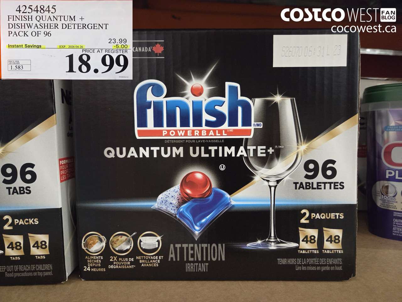 4254845 FINISH QUANTUM + DISHWASHER DETERGENT PACK OF 96 ($5.00 INSTANT SAVINGS EXPIRES ON 2026-04-26) $18.99
