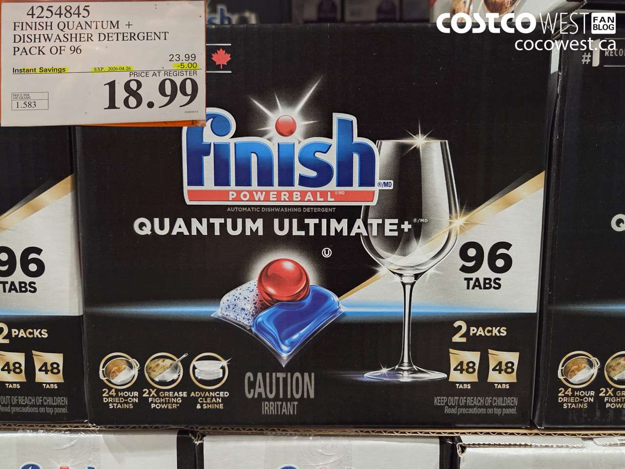 4254845 FINISH QUANTUM + DISHWASHER DETERGENT PACK OF 96 ($5.00 INSTANT SAVINGS EXPIRES ON 2026-04-26) $18.99