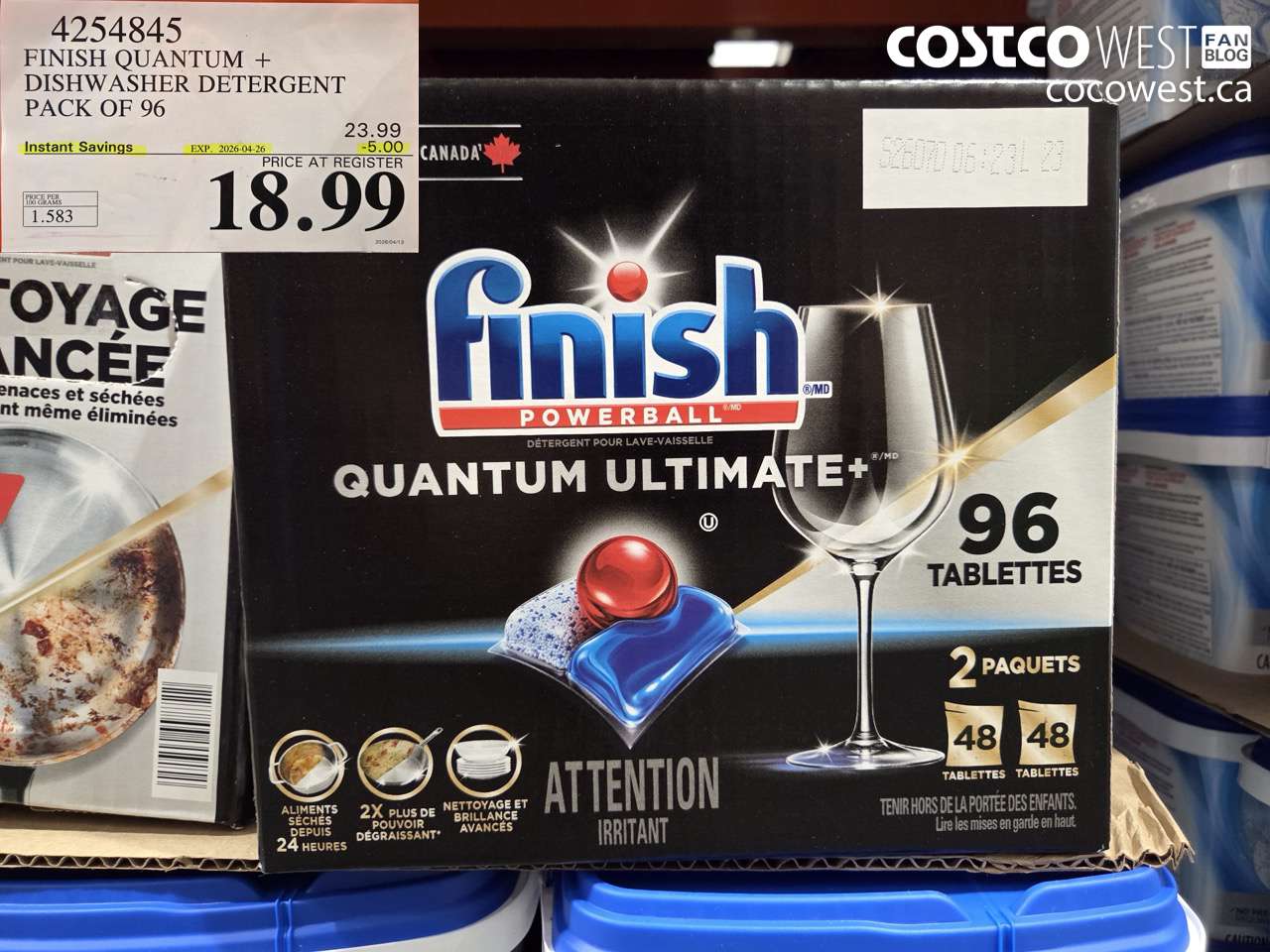 4254845 FINISH QUANTUM + DISHWASHER DETERGENT PACK OF 96 ($5.00 INSTANT SAVINGS EXPIRES ON 2026-04-26) $18.99
