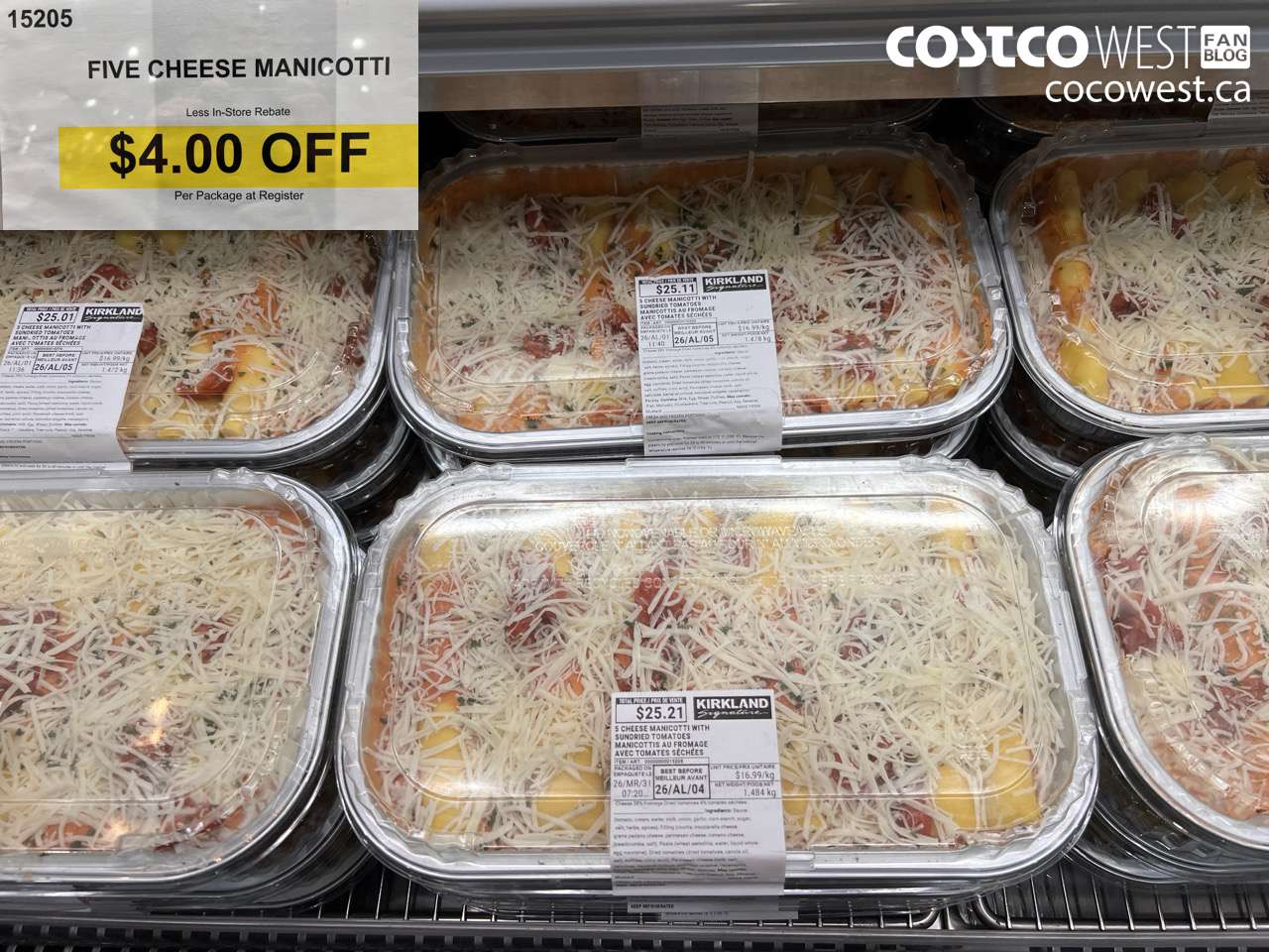 15205 FIVE CHEESE MANICOTTI ($4.00 INSTANT SAVINGS)