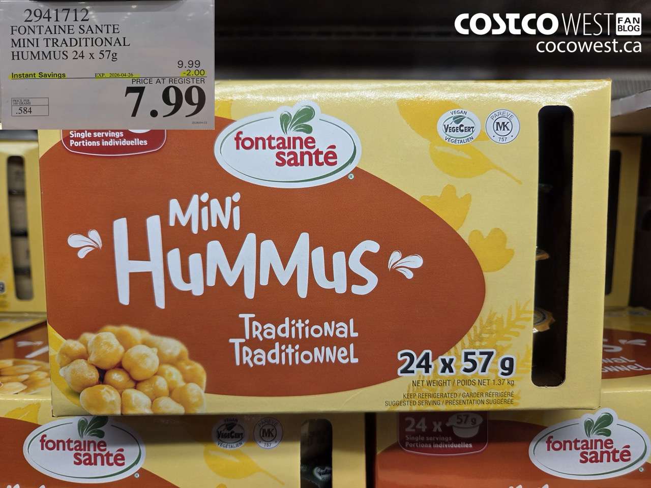 29417112 FONTAINE SANTE MINI TRADITIONAL HUMMUS 24 X 57G ($2.00 INSTANT SAVINGS EXPIRES ON 2026-04-26) $7.99