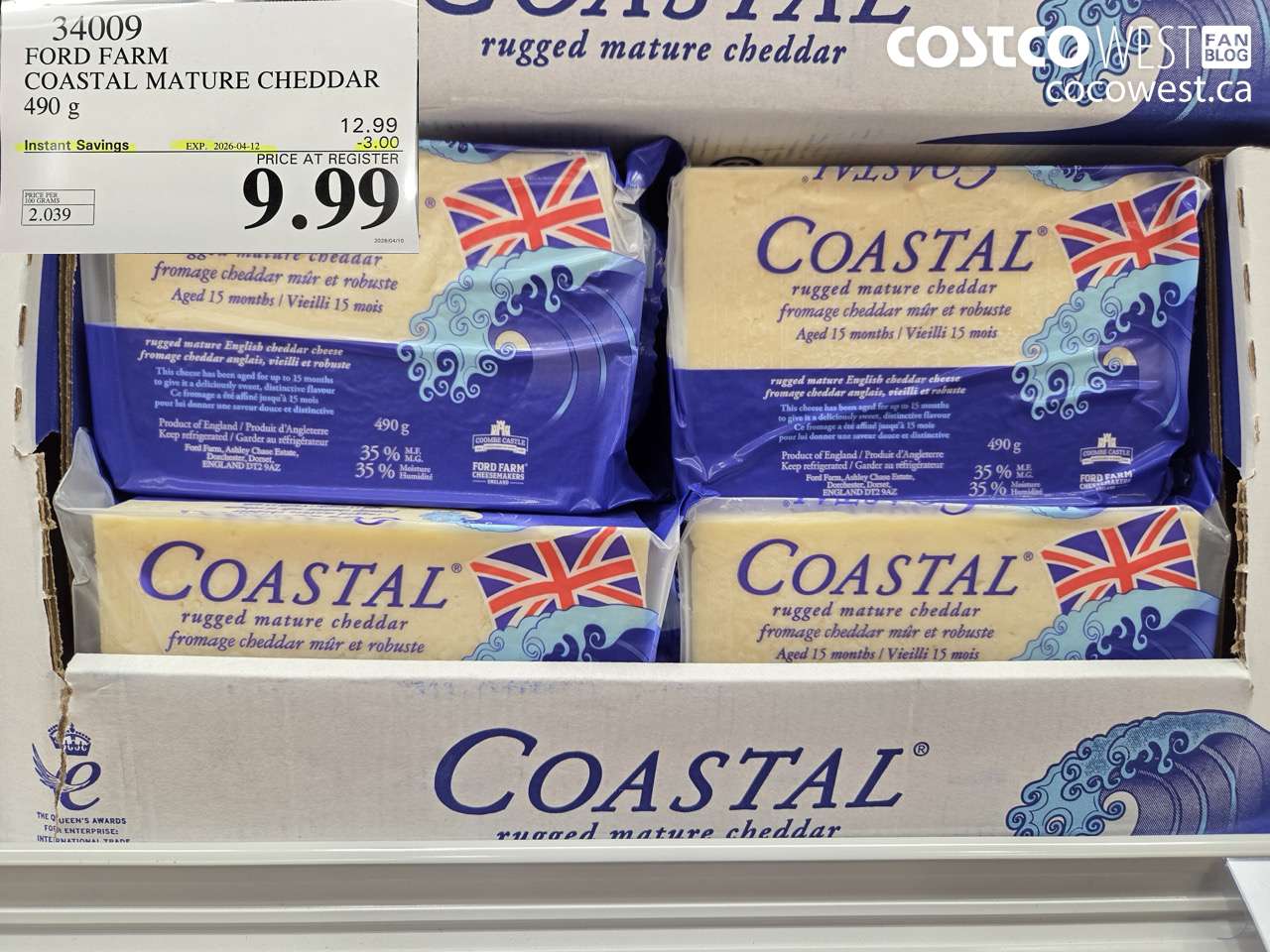 34009 FORD FARM COASTAL MATURE CHEDDAR 490G ($3.00 INSTANT SAVINGS EXPIRES ON 2026-04-12) $9.99