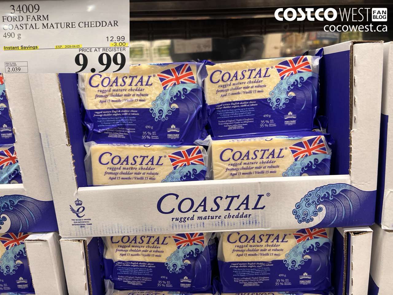 34009 FORD FARM COASTAL MATURE CHEDDAR 490 G ($3.00 INSTANT SAVINGS EXPIRES ON 2026-04-05) $9.99