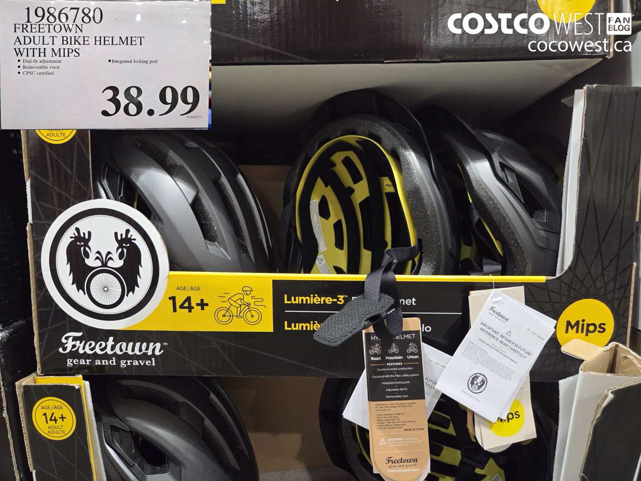 198680 FREETOWN ADULT BIKE HELMET WITH MIPS $38.99