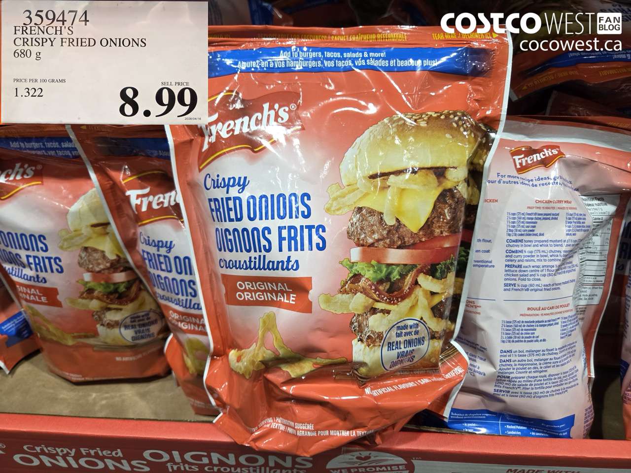 359474 FRENCH'S CRISPY FRIED ONIONS 680 G $8.99