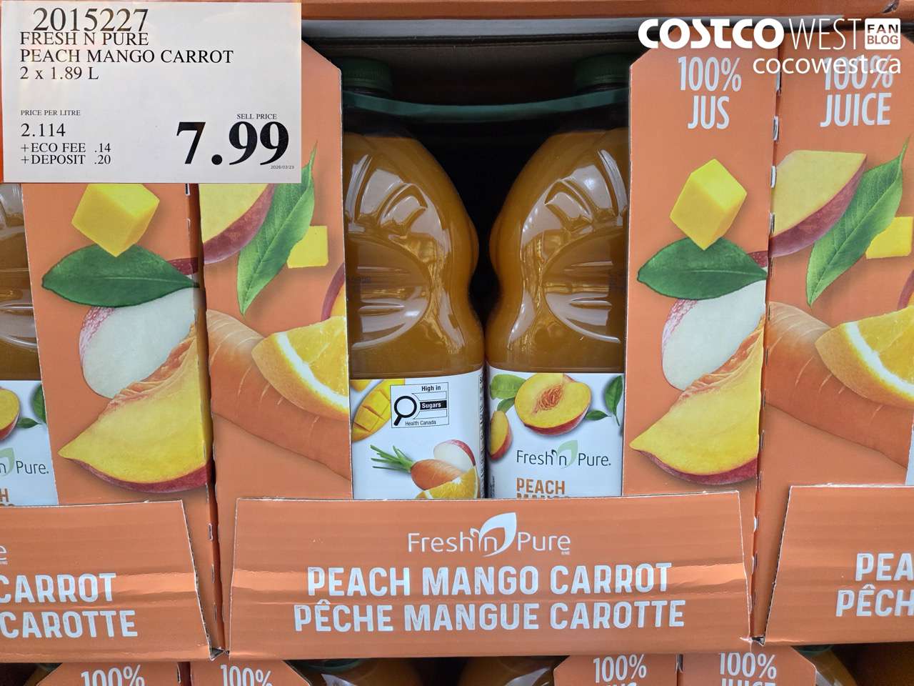 20152227 FRESH N PURE PEACH MANGO CARROT 2 X 1.89L $7.99