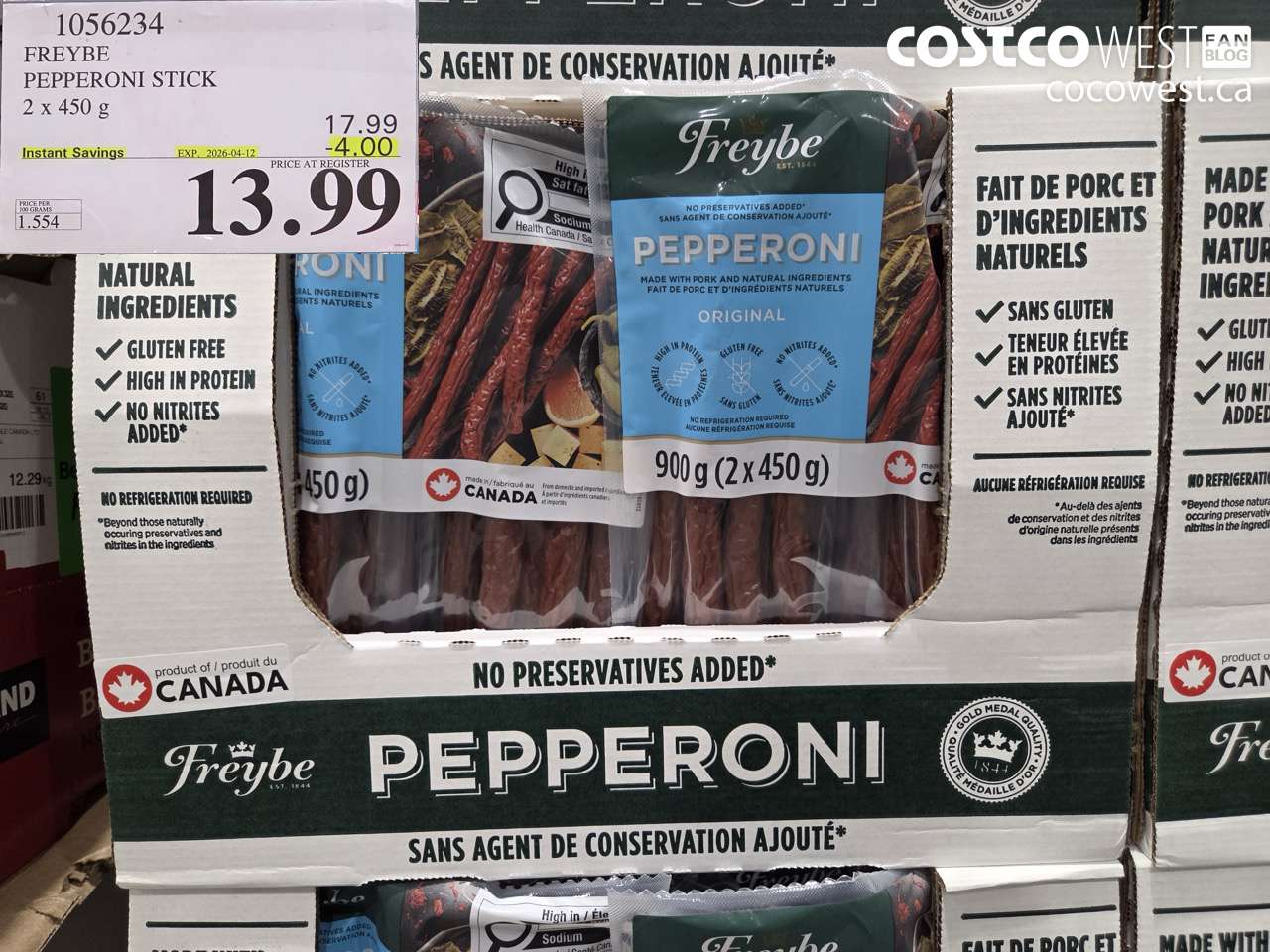 1056234 FREYBE PEPPERONI STICK 2 X 450 G ($4.00 INSTANT SAVINGS EXPIRES ON 2026-04-12) $13.99