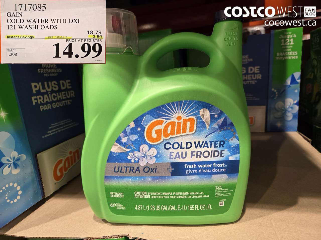 1717085 GAIN COLD WATER WITH OXI 121 WASHLOADS ($3.80 INSTANT SAVINGS EXPIRES ON 2026-05-10) $14.99