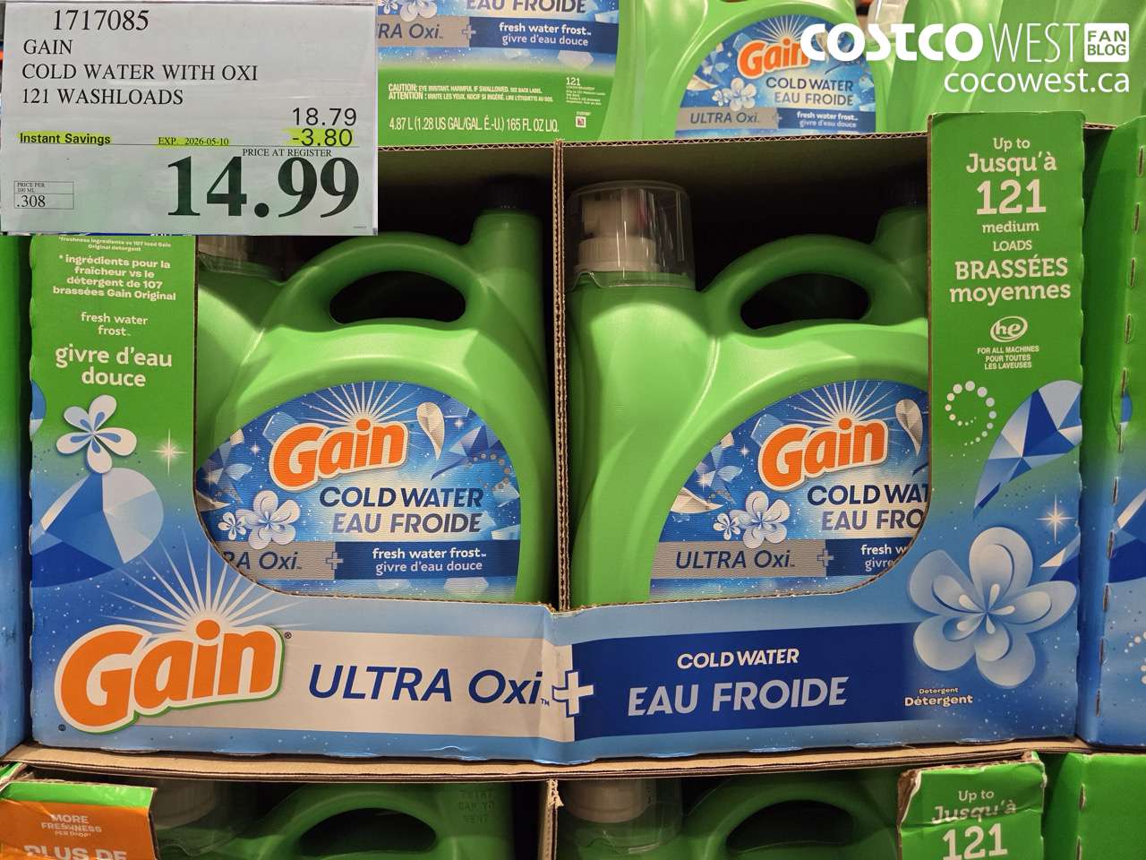 1717085 GAIN COLD WATER WITH OXI 121 WASHLOADS ($3.80 INSTANT SAVINGS EXPIRES ON 2026-05-10) $14.99