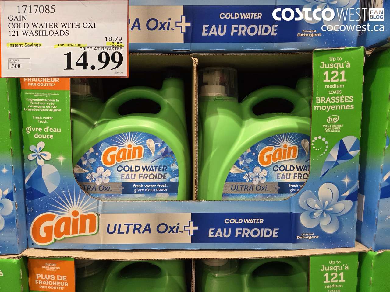 1717085 GAIN COLD WATER WITH OXI 121 WASHLOADS ($3.80 INSTANT SAVINGS EXPIRES ON 2026-05-10) $14.99