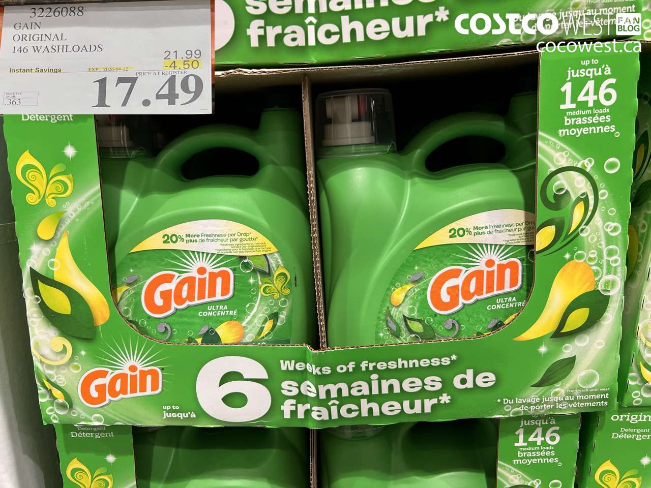 3226088 GAIN ORIGINAL 146 WASHLOADS ($4.50 INSTANT SAVINGS EXPIRES ON 2026-04-12) $17.49