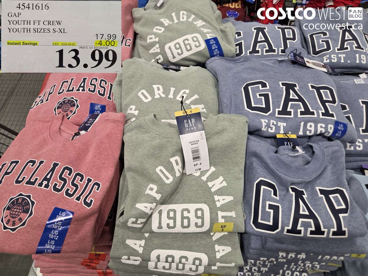 4541616 GAP YOUTH FIT CREW YOUTH SIZES S-XL ($4.00 INSTANT SAVINGS EXPIRES ON 2026-05-03) $13.99