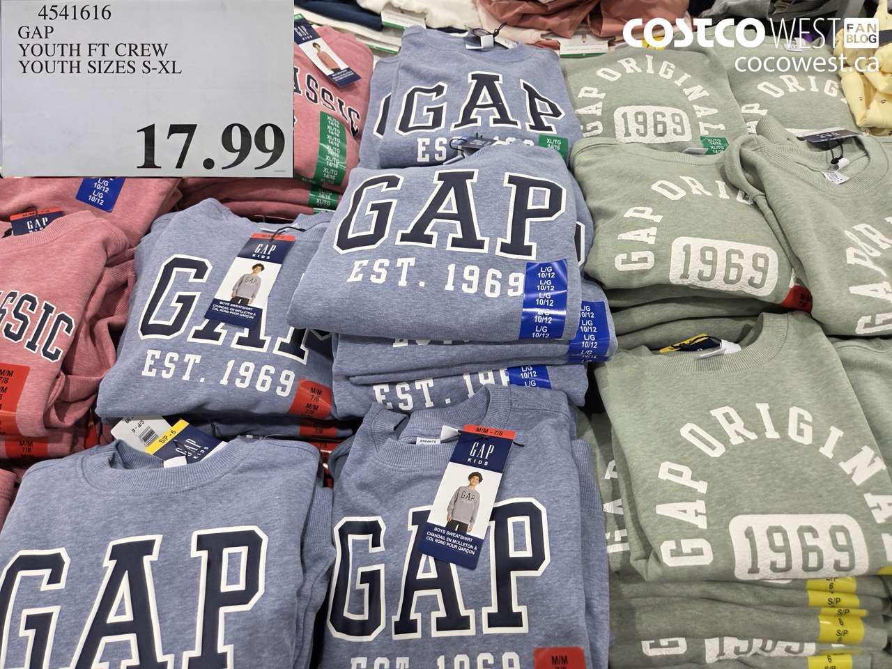 4541616 GAP YOUTH FT CREW YOUTH SIZES S-XL $17.99