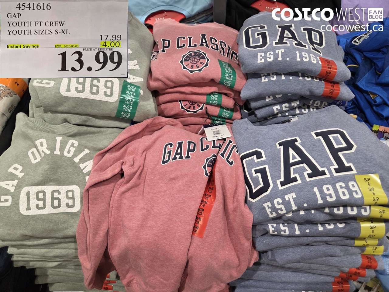 4541616 GAP YOUTH FT CREW YOUTH SIZES S-XL ($4.00 INSTANT SAVINGS EXPIRES ON 2026-05-03) $13.99