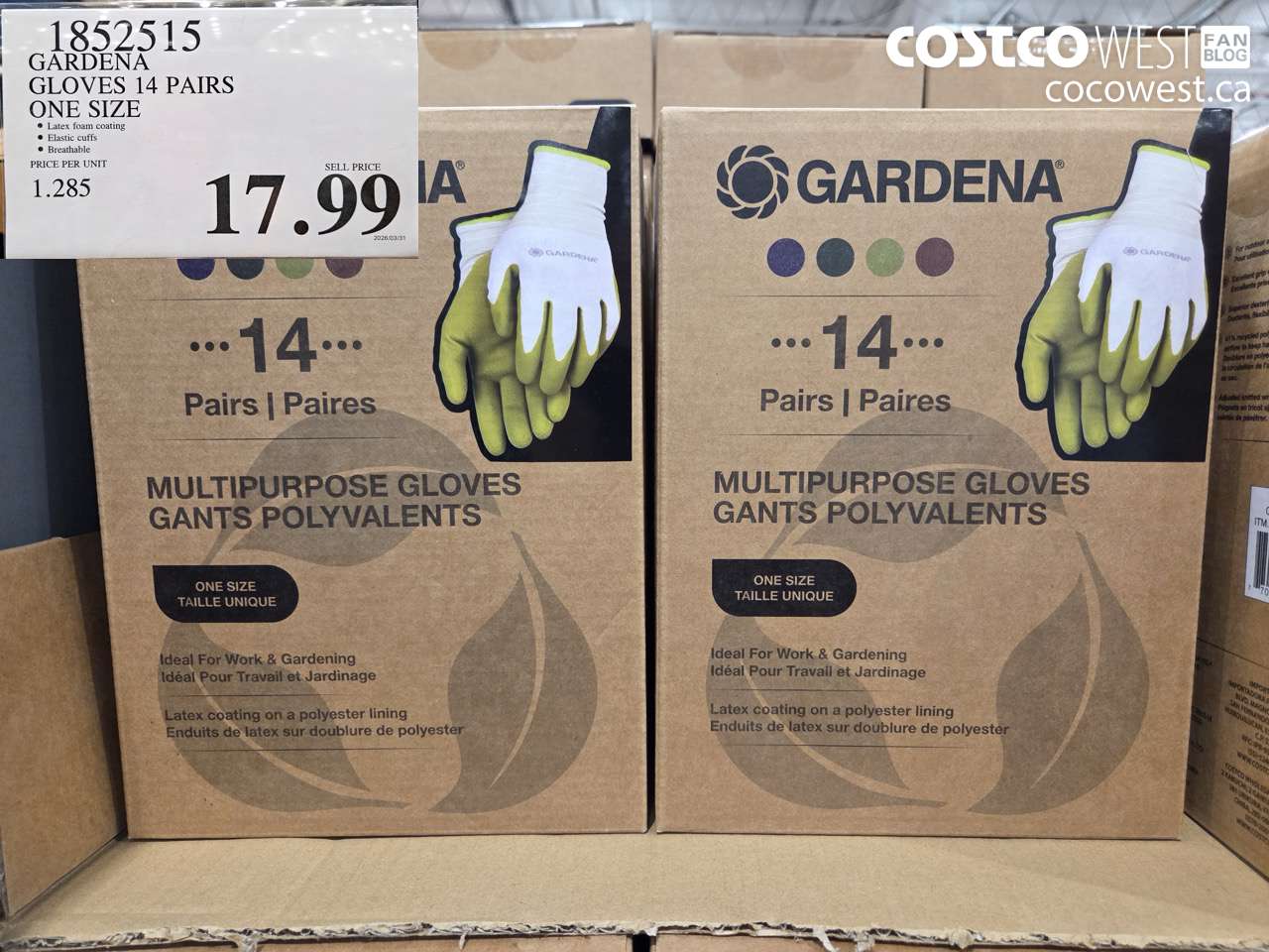 1852515 GARDENA GLOVES 14 PAIRS ONE SIZE $17.99