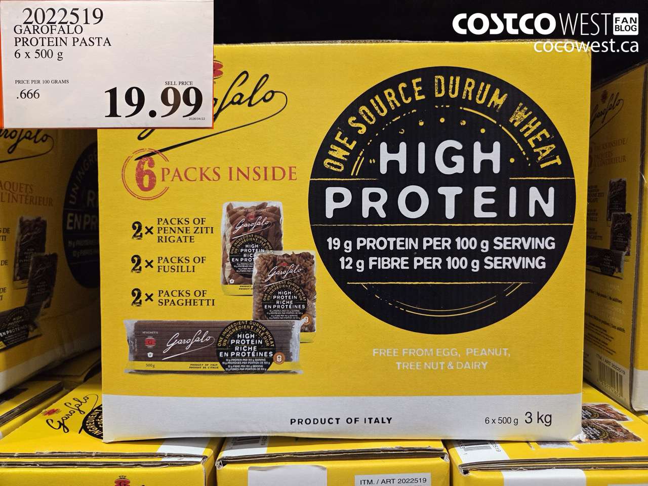 2022519 GAROFALO PROTEIN PASTA 6 X 500 G $19.99