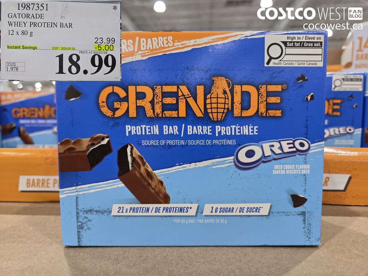 1987351 GATORADE WHEY PROTEIN BAR 12 X 80 G ($5.00 INSTANT SAVINGS EXPIRES ON 2026-05-10) $18.99